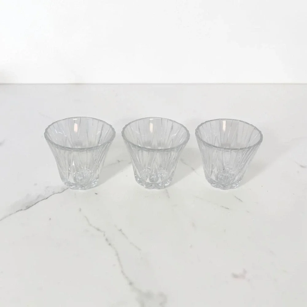 Retro-Style Pressed Glass Votive Candle Holders Set of 3 Scalloped Panel Cut 4in